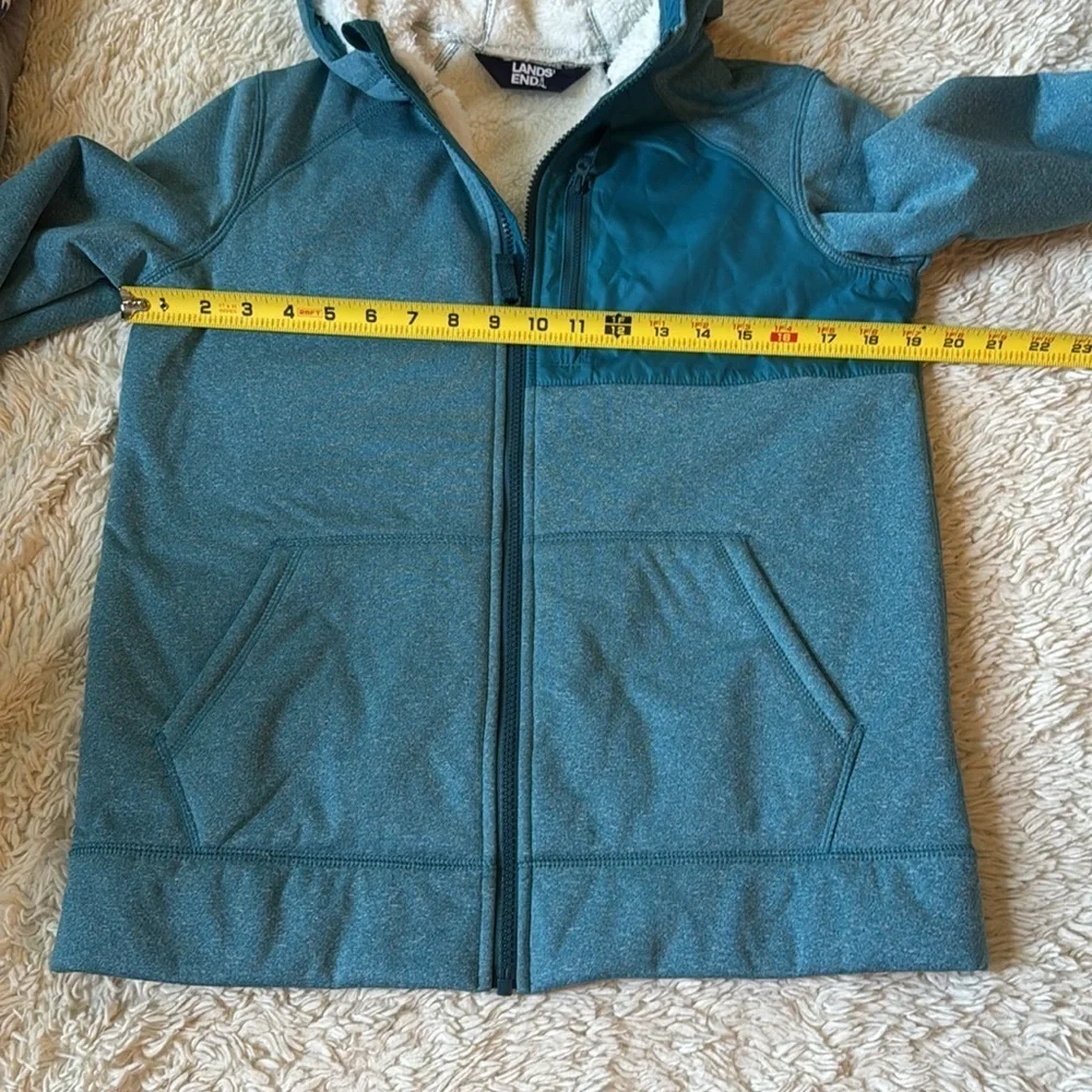 NWT Lands' End Hooded Fleece Sherpa Jacket  Youth XL (14-16) Blue Full Zip
